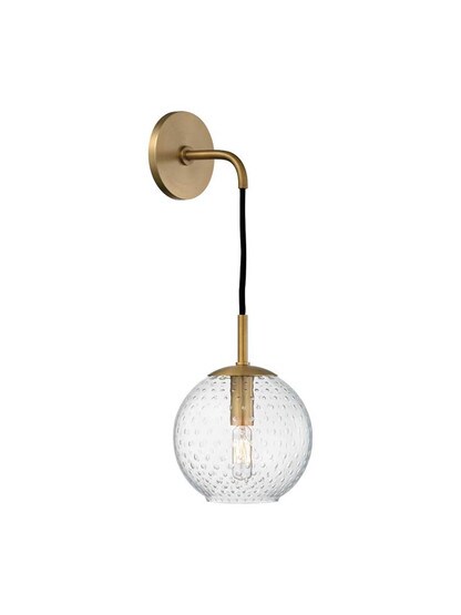 Rousseau Small Wall Sconce in Clear Glass and Aged Brass.